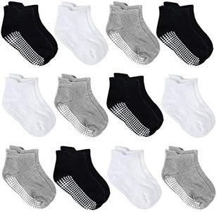 12 Pairs Anti Slip Baby Ankle Socks with Non Skid Grips for Toddler Kids Boys Girls, 12pairs - Black,white,grey, 1-3 Years