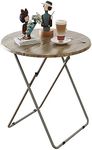 Fleecy day Round Folding TV Tray Table TV Dinner Tray with Sturdy MDF,No Assembly Required 17.5 x 17.5 x 26 in(3D)