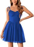 SOLY HUX Women's Ruched Cami Dresses Spaghetti Strap Flared Prom Dress Cocktail Party Short Dress Royal Blue X-Small