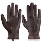 Men's Touchscreen Genuine Leather Gloves - Acdyion Cashmere Lining & Cashmere Cuff Gloves Outdoor Driving Winter Warm Mittens Luxury leather Gifts, Brown, L