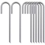 Yiketree Tent Pegs Metal Heavy Duty - Steel Ground Pegs Rebar Tent Stakes Camping Pegs 12 Inch Long Galvanised J Tent Hooks 8 Pack Strong Metal Pegs for Football Goal Net Swing Gazebo Garden Outdoor