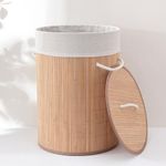 Kuber Industries 61 Ltr Rectangular Bamboo Laundry Basket For Clothes With Lid | Washing Clothes Storage Box -Dark Brown