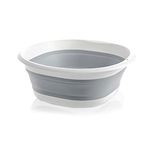 Collapsible Round Washing Up Bowl, 32CM Multipurpose Folding Travel Camping Hiking Caravan Portable Wash Up Bowl Foldable Shopping Bag Home Kitchen Space Saving Storage Container (Grey)