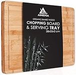 Ameha Bamboo Wood Chopping Board with Juice Groove (38x25x2cm) Pre Oiled for Food Prep, Meat, Vegetables, Bread, Crackers & Cheese Cutting Board