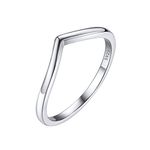 925 Sterling Silver Ring Pointed V Shaped Chevron Wishbone Band Ring, High Polish Plain Index Finger Pinky Ring Small Cute Daughter Stacking Ring, Comfort Fit, Size 9