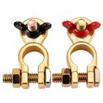 CZC AUTO Battery Terminals 12V/24V Solid Brass Clamps Connectors with Colour Coded Wing Nuts, Quick Release for RV Motorbike Car Truck Boat Caravan, 1 Pair