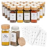 Glass Spice Jars with Bamboo Lids 4oz 24Pack, AuroTrends Spice Jars with Label Complete Set-4oz Spice Containers with Blank & Printed Spice Labels and Straw Brush