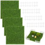 Giantree 4Pcs Artificial Garden Grass, Fake Turf Tiles for Balcony with 4 Pcs Garden Fence, 15 x 15cm Life-Like Fairy Artificial Grass Mat, Miniature Garden Ornament Dollhouse Decoration