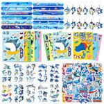 98Pcs Shark Party Favors Include Slap Bracelets, Make a Shark, Keychains, Stickers, Temporary Tattoos and Vinyl Stickers for Kids Shark Ocean Sea Themed Birthday Party Supplies Decorations