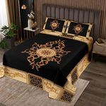 Homemissing Vinatge Floral Coverlet Set Boys Girls Traditional Bedspread For Kids Retro Flowers Quilted Coverlet Gold Black Quilted Room Decor Double