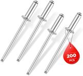 WORKPRO 200Pcs Aluminum Blind Rivets, 1/8" x 3/8" Pop Rivets Assortment, Aluminum Grip and Steel Mandrel, for Metal, Marine Boat, Automotive, Railway, and Duct Work- Pack of 200, Silver