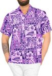 LA LEELA Men's Hawaii Shirt Pocket X-Large Hawaii Collage Autumn Purple