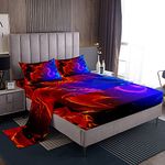 Erosebridal Dragon Bed Sheet Set Nebula Fitted Sheet Full Size Mysterious Outer Space Top Sheet Trippy Bedding Set for Kids Boys Girls Teens Young Man Room Decorative, Blue Red Flat Sheet