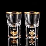 DUJUST Shot Glasses (45ml), Crystal Shot Glass Set Decorated with 24K Gold Leaf Flakes, Cool & Cute Shot Cups, BPA-Free & Lead-Free, Perfect for Décor & Collection, Gift Choices - 2 pcs