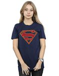 DC Comics Women's Supergirl Logo Boyfriend Fit T-Shirt Navy Blue Large