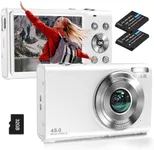 Digital Camera, Autofocus UHD 4K Vlogging Camera with 32GB Card, 48MP 16X Digital Zoom Digital Camera, Anti-Shake Portable YouTube Compact Point Shoot Camera for Teens Adult Beginner(White)