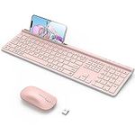 CHESONA Wireless Keyboard and Mouse Combo, Bluetooth Rechargeable Full Size Multi-Device (Bluetooth 5.0+3.0+2.4G) Wireless Keyboard Mouse Combo for Mac OS, iPad OS, iOS, Windows, Android, Pink