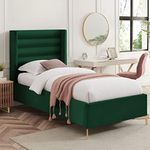 Inspired Home Kacie Headboard Upholstered Wingback Channel Tufted Oblique Legs Slats Included Velvet Twin XL Green