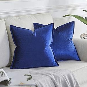 OMMATO Velvet Cushion Covers 18x18 inch Square royal blue Decorative Throw Pillow Covers for Couch Sofa Living Room 45cm x 45cm 2 Pack