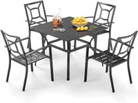 PHI VILLA 5 Piece Outdoor Patio Dining Set for 4, 37" Square Metal Slatted Table with Umbrella Hole & Stacking Steel Chairs, Dining Furniture Set for Deck, Yard, Porch