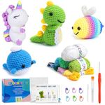TecoKart® 4Pcs Crochet Set - Animals Series Crochet Kit for Beginners Adults and Kids, DIY Kit with Tools and Step-by-Step Video Guide,Multicolored