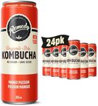 Remedy Kombucha Sugar-Free Organic Drink, Sparkling, Low Calorie, Gut Health Beverage - Mango Passion - 355 mL Can, 24-Pack