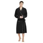 U2SKIIN Mens 100% Cotton Robe Lightweight Knit Bathrobe(Black, 2XL/3XL)