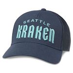 AMERICAN NEEDLE Seattle Kraken NHL Baseball Hat, Structured Fit with Mesh Sides and Curved Brim, Adjustable Snapback Trucker Dad Cap, Valin Collection, Navy (42962B-SEK-NAVY)