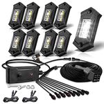 LEDKITO R3 LED White Rock Lights Kit with Switch Wire Harness 8PCS for Trucks Je-ep Off Road RZR SUV ATV UTV Super Bright Pure White Under Glow Lights Trail TRAI Rig Lights High Power Waterproof