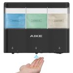 AIKE Touch-Free Shower Shampoo Dispenser Wall Mount Triple Chambers 3 x 10 fl.oz. Battery Operated Black