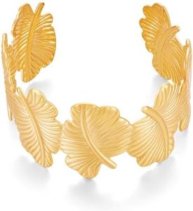 CUFELMU Gold Open Cuff Bracelet for Women, 14K Gold Plated Adjustable Palm Leaf Open Bangle, Boho Statement Cuff Jewelry for Daily Wear & Beach