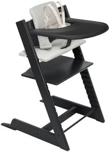 Stokke Tripp Trapp High Chair 2 (Black), Cushion 2 (Nordic Grey) + Stokke Tray (Black) - Includes Chair + Baby Set with Removable Harness for Children 6-36 Months