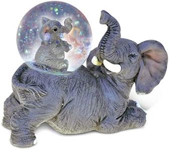 Puzzled Resin Stone Mother Elephant Glass Snow Globe (45mm), 3.5 inch Figurine Intricate Statue Art Handcrafted Tabletop Sculpture Desk Centerpiece Accent - Wild Life Zoo Animals Theme Home Décor