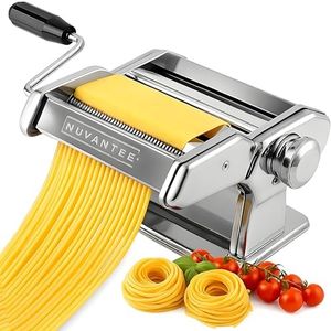 Nuvantee Pasta Maker Machine, Manual Hand Press, Adjustable Thickness Settings, Noodles Maker with Washable Aluminum Alloy Rollers and Cutter, Perfect for Spaghetti, Fettuccini, Lasagna