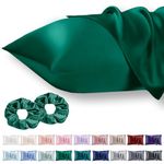 Vielit 2 Pack Satin Pillowcase for Hair and Skin,Soft as Silk Pillowcases for Hair and Skin,Easier Care than Silk Pillow Case Dark Green Pillowcases for 50x75cm Pillow Envelope & 2 Satin Scrunchies