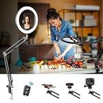 Evershop Desk Ring Light with Stand & Phone Holder, Overhead Phone Mount with 10" Selfie Ring Light, Desk Tripod with Remote for Video Recording PC Cooking Stream Nail Art Vlog Live Stream YouTube