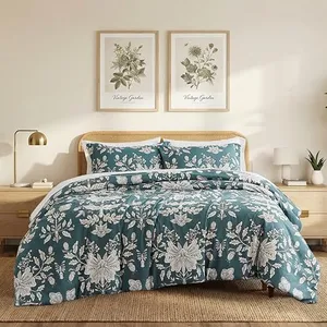 Southshore Fine Living, Inc. Vintage Garden Collection - Cal/King Comforter Set, Premium Bedding, All-Season Down Alternative, Summer Coverlet, Oversized 3-Piece Fluffy Comforter King Size, Blue