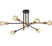 Lightess Ceiling Lights Modern Sputnik Chandelier 6 Lights E27 Socket, Max 40w, Semi Flush Mount Spot Lights Metal Black Gold Pendant Light for Bedroom Living Room Office (Not Include Bulb)