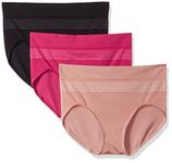 Warner's Women's Blissful Benefits Seamless Brief Panty 3 Pack, Black/Toasted Almond/Vivacious, Large