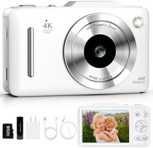 Digital Camera 4K Autofocus Vlogging Camera for Photography with 16X Zoom Anti Shake, 32GB Card, 48MP Compact Portable Point and Shoot Camera for Kids Boys Girls Teens Beginner(White)