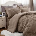 Bedsure Cal King Size Comforter Sets - 7 Pieces Pintuck California King Bed Set, Brown Cal King Size Bed in A Bag with Comforters, Sheets, Pillowcases & Shams