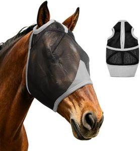 Hilltown Fly Masks for Horses Without Ears - Breathable Mesh, Large Eye Space, UV-Block, Built to Last, Comfort Fit - Horse Fly Mask for Grazing, Hot Weather Riding & Daily Use - X-Full, Grey