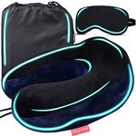 Trajectory Travel Neck Pillow Memory Foam with Eye Mask and Carry Bag Combo for Travel in Flight car Train Airplane with 2 Years Warranty for Sleeping for Men and Women (Black- Blue)