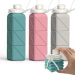 Collapsible Water Bottle, BEAUTAIL Silicone Foldable Portable Water Bottles 610ml, Lightweight Reusable Leakproof for Travel Camping Hiking Cycling Yoga Sports Outdoor, 3 Pack (Blue+Pink+Starlight)