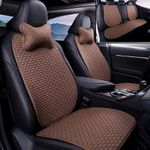9-in-1 Car Seat Cover Protector Mat With Neck Pillow For Driver & Co-Passenger Set ,Cotton Linen Antislip Rear Seat Protector, Universal Fit Front & Bottom Seat Cover for Car, SUV& Truck with Pocket