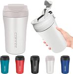 Bhaguji 400ml Leak Proof Coffee Tumbler with Dual Drink Facility Sip and Straw Lid 304 Stainless Steel Insulated Mug for Hot and Cold Drinks-400ml-White