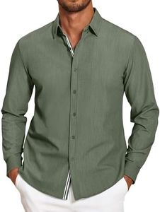 COOFANDY Men's Denim Shirts Long Sleeve Button Down Shirts for Men Untucked Shirts, Army Green, Large