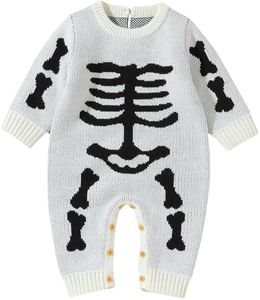 Yaopelky Baby Boy Girl Halloween Romper Newborn Knitted Jumpsuit One-Piece Coverall Fall Warm Halloween Clothes (Beige, 9-12 Months)