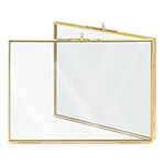 Navaris Folding Double Photo Frame - Fits 10x15cm or 13x18 cm Photos - Double-Sided Brass and Glass Picture Frame for Up To 4 Portrait Pictures