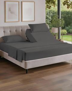 Split Head King Sheet Set – 4 Piece Flex Split Top King Sheets for Adjustable Beds - Fits 14” to 16" Mattress w/ Deep Pockets - Soft, Breathable & Cooling - Luxury Bedding and Wrinkle Free - Charcoal